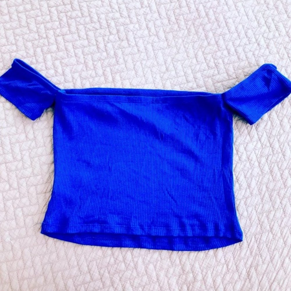 Ambiance ♥️ BLUE Crop Top off shoulder Top